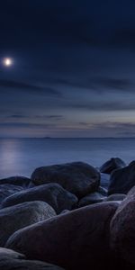 Moon,Stones,Shine,Nature,Sea,Light,Night