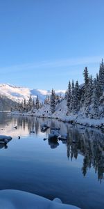 Montaña,Lago,Orilla,Banco,Invierno,Naturaleza,Nieve