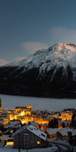 Mountain,Light,Shine,Village,Nature,Winter,Switzerland,Snow