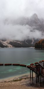 Mountains,Building,Coast,Fog,Nature,Sea