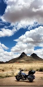 Montagnes,Nuages,Désert,Motocyclette,Voyage,Moto