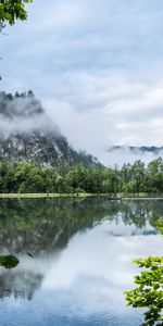 Mountains,Clouds,Lake,Branches,Nature,Fog