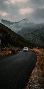 Nuages,Brouillard,Nature,Route,Montagnes,Une Voiture,Machine