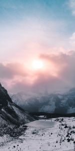 Mountains,Clouds,Snowbound,Snow Covered,Nature,Snow,Valley,Landscape