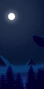 Mountains,Forest,Vertex,Tops,Art,Night,Moon