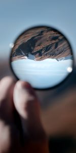 Mountains,Hand,Miscellanea,Miscellaneous,Focus,Reverse,Lens,Flipped Over