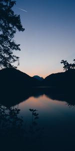 Réflexion,Nature,Branches,Montagnes,Horizon,Lac,Crépuscule