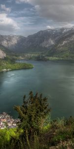 Montañas,Ciudad,Lago,Paisaje,Naturaleza