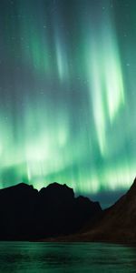 Lac,Nature,Nuit,Montagnes,Aurore,Aurores Boréales,Aurore Boréale