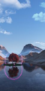 Mountains,Lake,Tree,Reflection,Wood,Ring,Neon,3D