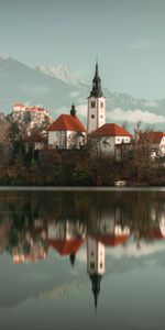 Mountains,Nature,Water,Building,Lake,Shore,Bank,Forest