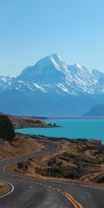 Mountains,Road,Lake Pukaki,Nature,Turn,New Zealand