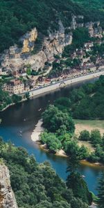 Mountains,Rock,Dordogne,Kayaks,Cities,Rivers,France,Countryside