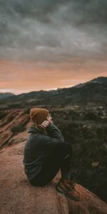 Mountains,Rock,Miscellanea,Cliff,Landscape,Miscellaneous,Girl