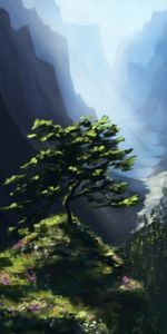Bois,Montagnes,Rocheux,Rocher,Arbre,Paysage,Art