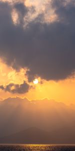 Mountains,Sea,Sun,Horizon,Nature,Fog