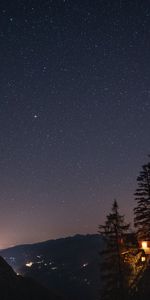 Montañas,Oscuro,Brillar,Luz,Acantilado,Noche,Casa,Cielo Estrellado