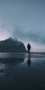 Mountains,Shore,Bank,Stroll,Person,Human,Dark,Ocean,Loneliness