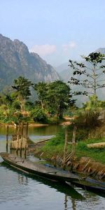 Petite Maison,Canoë,Montagnes,Rive,Nature,Loger,Banque,Un Bateau,Végétation,Bateau