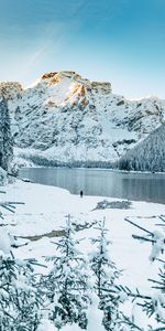 Mountains,Snow,Lake,Shore,Bank,Winter,Nature