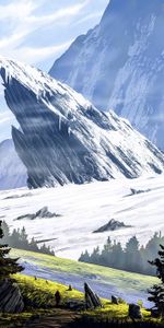 Mountains,Snow,Rocks,Journey,Art,Landscape