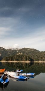 Mountains,Stars,Lake,Starry Sky,Wharf,Berth,Nature,Boats