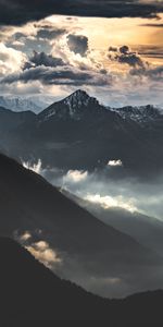 Mountains,Twilight,Clouds,Fog,Dusk,Nature,Landscape