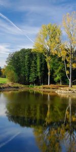 Réflexion,Ensoleillé,Sky,Nature,Lac,Étang,Automne