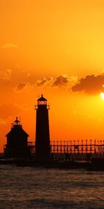 Nature,Birds,Sunset,Lighthouse