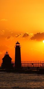 Nature,Birds,Sunset,Sun,Disk,Lighthouse,Calmness,Tranquillity