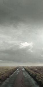 Nature,Clouds,Horizon,Road,Field,Mainly Cloudy,Overcast