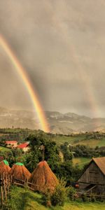 Nature,Clouds,Landscape,Houses,Rainbow