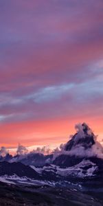 Puesta Del Sol,Nubes,Montaña,Cima,Pico,Cubierto De Nieve,Nevado,Zermatt,Naturaleza,Suiza