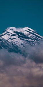 Nature,Clouds,Mountain,Top,Snow Covered,Snowbound,Vertex,Volcano