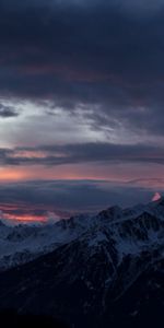 Puesta Del Sol,Noche,Nubes,Montaña,Arriba,Nevado,Cubierto De Nieve,Naturaleza,Vértice