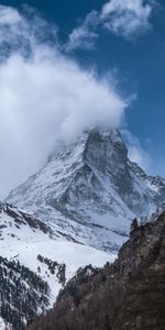 Nature,Clouds,Snow,Rock,Mountain,Snow Covered,Snowbound