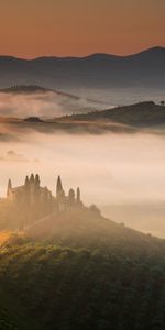 Nature,Grass,Hills,Fog,Tuscany,Italy