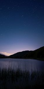 Nature,Grass,Mountain,Lake,Starry Sky,Stars