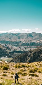 Naturaleza,Hierba,Viaje,Niña,Turista,Queenstown,Montañas,Nueva Zelanda,Muchacha