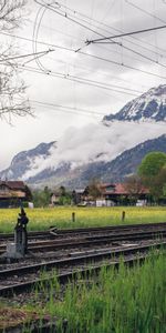 Nature,Grass,Mountains,Railway