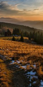 Neige,Herbe,Domaine,Montagnes,Pologne,Champ,Village,Nature