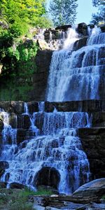 Nature,Grass,Rocks,Waterfall,Summer,Landscape