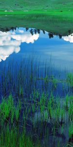 Nature,Grass,Sky,Clouds,Lake,Reflection,Field