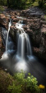 Nature,Grass,Waterfall,Break,Precipice,Flow,Stones