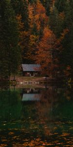 Lago,Bosque,Pequeña Casa,Naturaleza,Logia,Otoño,Italia