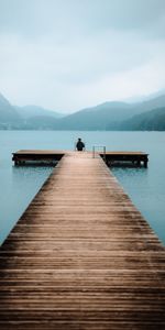 Nature,Lake,Person,Pier,Fog,Human,Loneliness