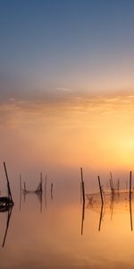 Nature,Lake,Pier,Fishing Nets,Fishnets,Sunset