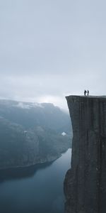 Nature,Lake,Precipice,Cliff,Fog,Break,Silhouettes