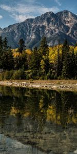 Árboles,Montañas,Lago,Alberta,Albert,Naturaleza,Canadá,Reflexión