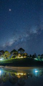 Naturaleza,Lago,Luz,Cielo Estrellado,Pequeña Casa,Logia,Brillar,Vía Láctea